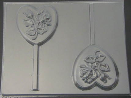 910 Heart with Rose Chocolate or Hard Candy Lollipop Mold